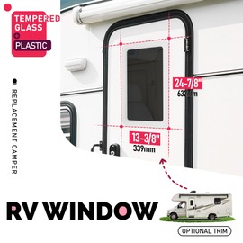 Wutist 12" W x 21" H RV Entry Entrance Door Window Teardrop Vertical Slide RV Window Replacement For Cargo Travel Trailer, Camper, Cargo Van Black Window White Frame