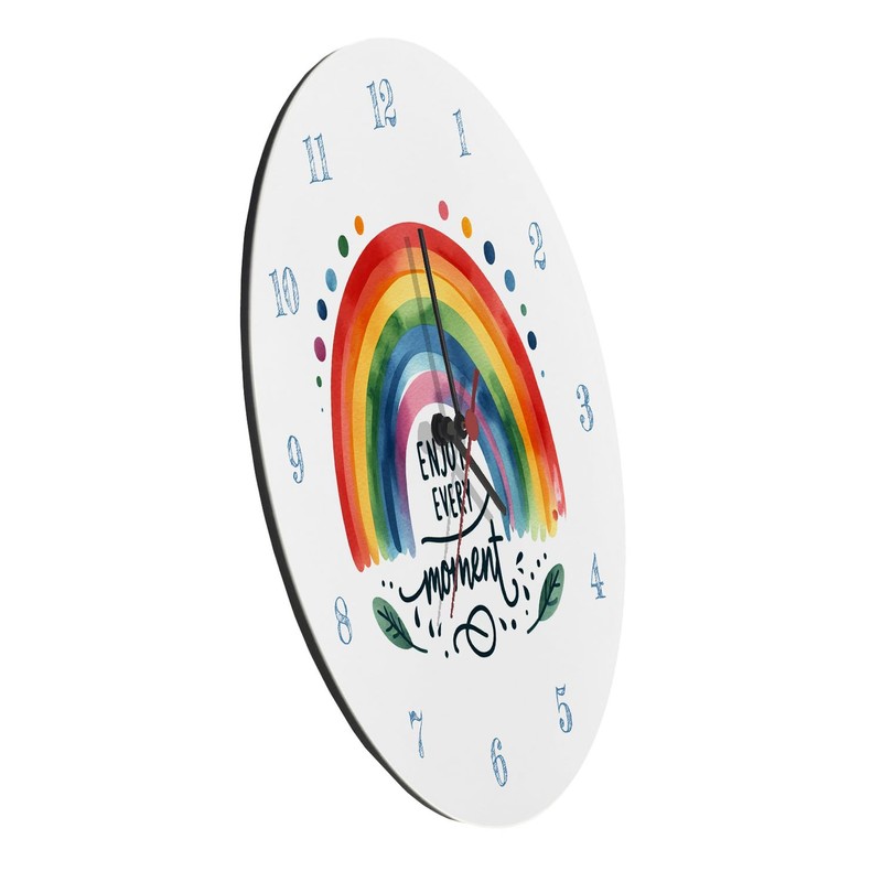 speecheese Rainbow Wall Clock Aluminium with Saying Enjoy Every Moment