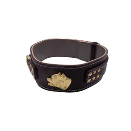 Unique American Bully GOLD Heavy Duty 2.5 inch Wide Leather Dog Collar with American Bully Head Motif (Large: 23" - 28", Black)