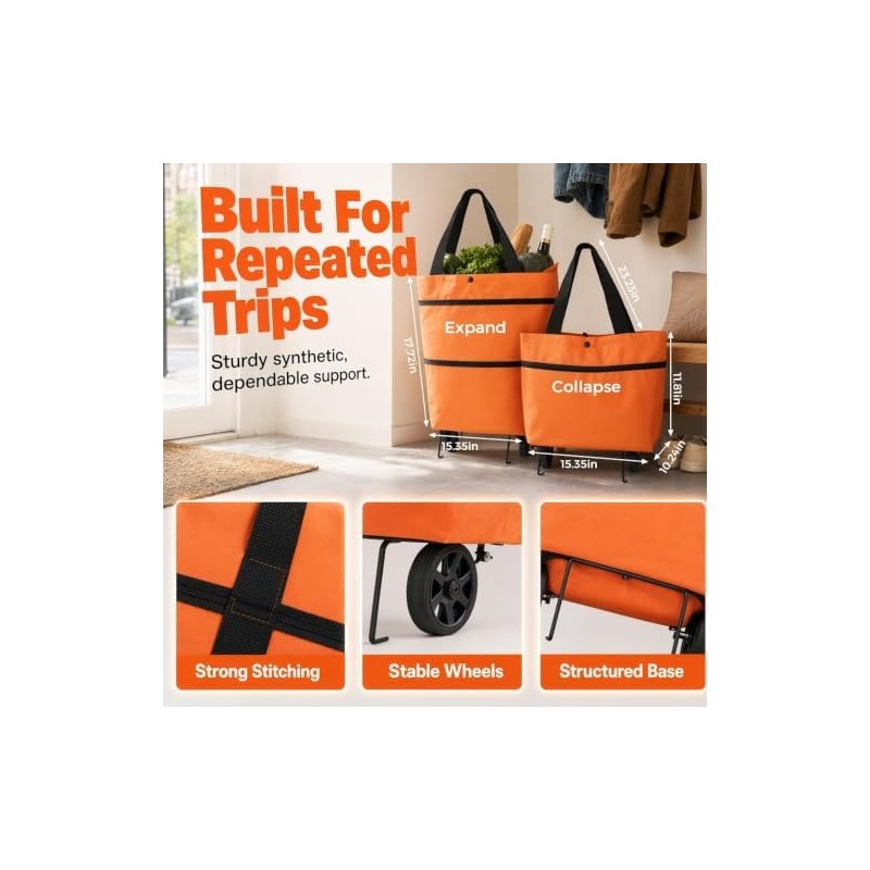 Bolsa de Compras Plegable 2 en 1 con Ruedas, Carrito
