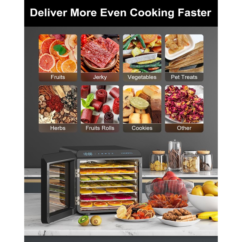 CROWNFUL Food Dehydrator Machine, 7 Stainless Steel Trays, Large Drying