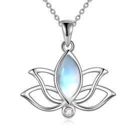YFN Moonstone Necklace for Women Sterling Silver Lotus Flower Pendant Necklace Jewellery Gifts for Women Girls, Sterling Silver, Moonstone