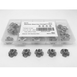 Stainless Steel T-Nut, 5/16" -18 4-Prong Heavy Duty Tee Nut for Wood, Cabinetry, Rock Climbing Holds, Threaded Insert, Furniture 25Pcs