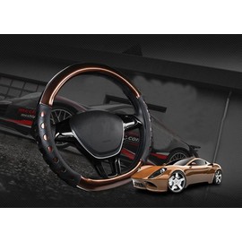 D Cut Steering Wheel Cover - D Shaped Flat Bottom Microfiber Leather Anti-Skid Breathable Fit 14.5"-15" (Coffee)