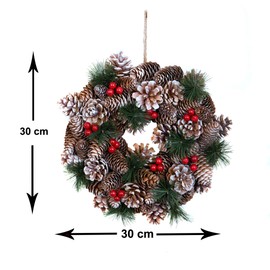 Christmas Hanging Wreath Festive Pine Cone Display Subtle White Frosting 30cm
