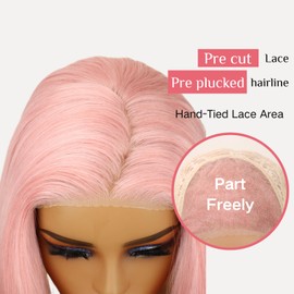 SISICLOUD Pink Lace Front Wig for Women Pre-Plucked Pre Cut Glueless Long Straight Layered Synthetic Ready to Wear Wig 4x6 HD Lace for Girls Party Cosplay and Daily Use 26 Inch