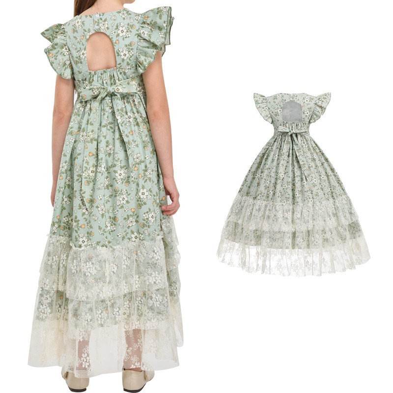 KOGWER Toddler Dress Summer Girl Dresses Green Girls Floral Boho