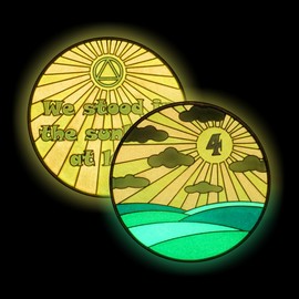 4 Year Sobriety Chip | Sunlight of The Spirit AA Coin Recovery Gift Affirmation Token | Glow in The Dark Gold Plated Medallion