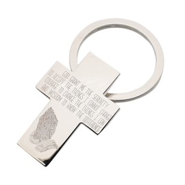 Engraved Silver Cross Keyring with the Serenity Prayer & Praying Hands in Gift Box