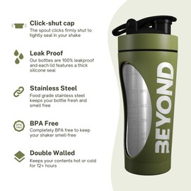 Beyond Fitness Premium Insulated Stainless Steel Protein Blender, Shaker Supplement Bottle - Metal and BPA Free (Forest Green)