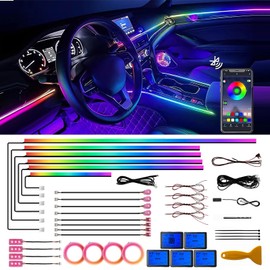 Acrylic Interior Car LED Strip Lights, Dreamcolor 22-in-1 Car Ambient Lighting Kit, with APP Control, 622 LED Fiber Optic Strip Lights for Car, Supports Neon Sync with Music DIY Mode.