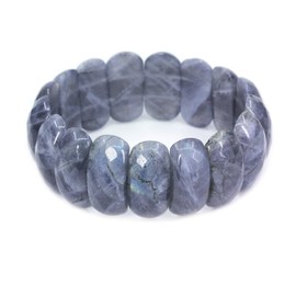 Keleny Natural Grey Labradorite Spectrolite Gemstones 25mm Half Moon Shape Faceted Beads Crystal Rock Stretch Bracelets 7.5 Inch