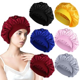 6 Piezas Gorro de Seda para Dormir, Gorro de Satin para Dormir para Mujer con Banda Elástica,Gorros Rizadores Reutilizables para Proteger el Cabello Mientras Duerme, se Maquilla, se Baña y se Arregla