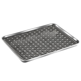 Reginsnow Stainless Steel Drain Tray, Cup & Dish Drying Rack, Drain Board 2 Tier Non Slip Serving Tray with Drainboard Perfect for Sink, Coffee Table, Outdoor (12.5 x 9.8 x 0.98 in)