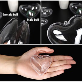 Jishi Clear Plastic Heart Ornaments 10-Pack Christmas Ornament Fillable Balls for DIY Crafts, Christmas Tree Decorations, Wedding Party, Xmas Holiday Home Decor, Open Decorative Hanging Ornaments 65mm