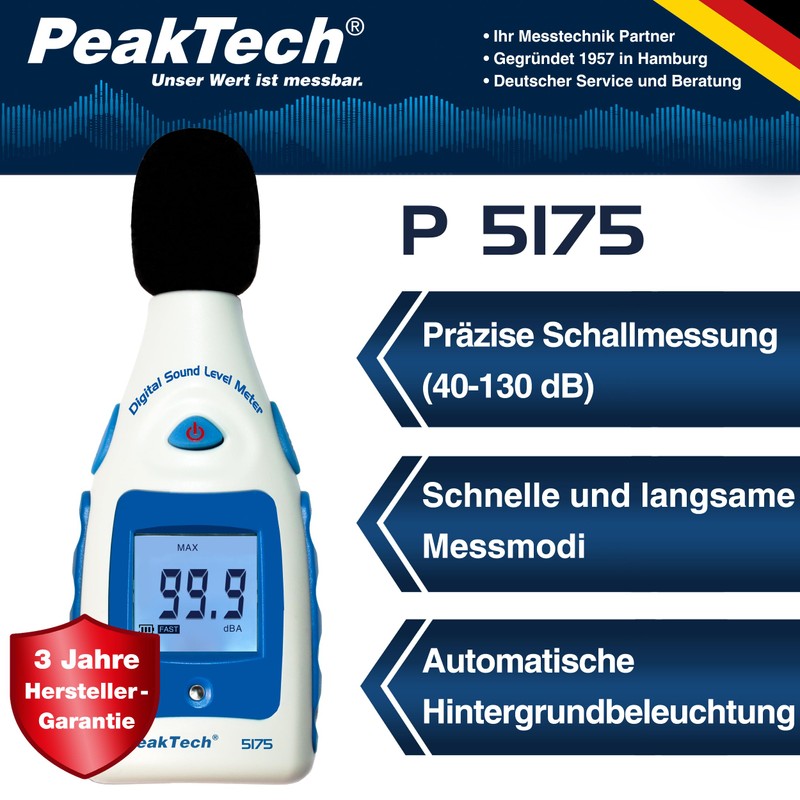 PeakTech Digital Sound Level Meter 30-130 dB in A-Rating 1/2