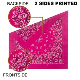 HankieWorld Bandanas 6&12 Pack Cotton 22inch Unisex Cowboy Kerchiefs(Hot Pink-12 pack)