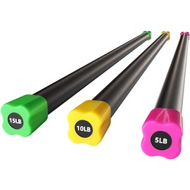 Fitvids Total Body Workout Weighted Bar Weighted Workout Bar Weighted Exercise Bar, Set of 3: 5, 10, 15LBS