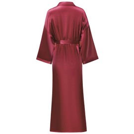 V Vaborous Women's Soft Satin Robes Long Silk Kimono Robes Plus Size Full Length Robes Long Bridal Robes Silky Kimonos Sleepwear, Wine, 2XL/3XL