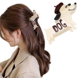 Hapdoo Lettered Dog Hair Clips, Cute Funny Dog Hair Clips Gifts for Women, Novelty Acrylic Animal Claw Clip, White Hat