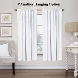 H.VERSAILTEX Pure White Curtains Thermal Insulated Tie Up Window Shade Light Reducing Curtains for Kitchen, Rod Pocket 2 Panels - 42" Wide by 63" Long