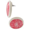 Button Pierced Earrings Pink White Marbled Resin Round Earrings For