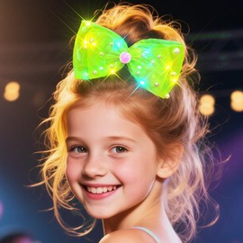 CAKURE Led Bow Hair Clip Pearl Tulle Hair Bow Barrettes Mermaid Hair Accessories for Women and Girls (j-fluorescent green)