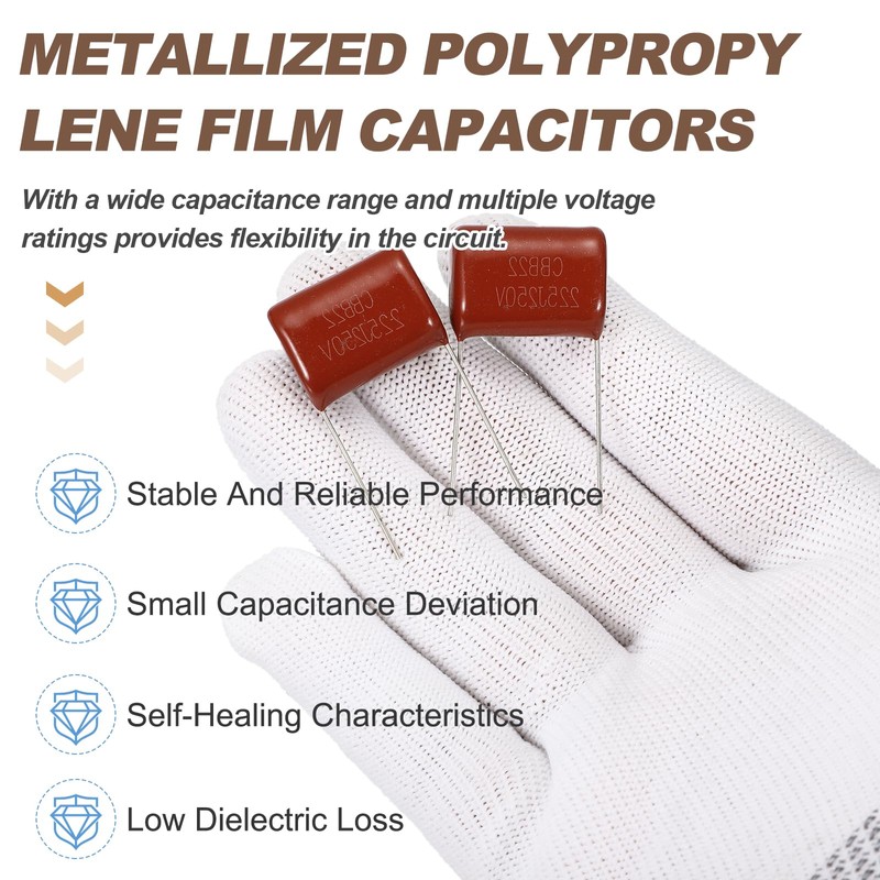 sourcing map 20 Pcs Metallized Polypropylene Film Capacitors, CBB22 250V