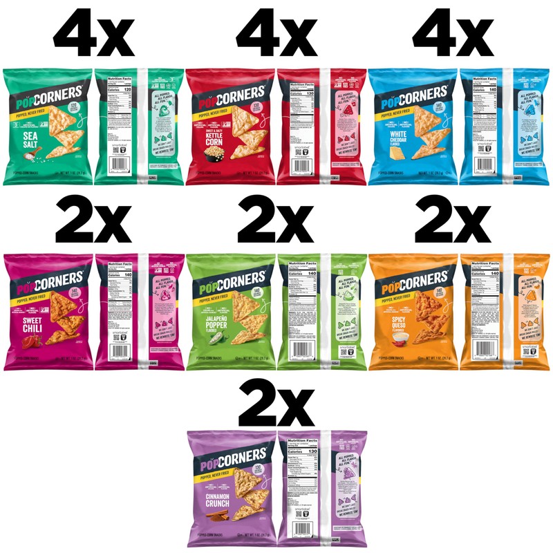 PopCorners Popped Corn Chips, 7 Flavor Variety Snack Pack, 1