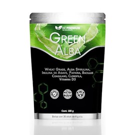 Natural Health Green Alba | Jugo Verde en Polvo con Probióticos, Espirulina, Clorofila, Inulina y Vitamina D3 | Sabor Piña | 30 Sticks de 6 g | 180 g
