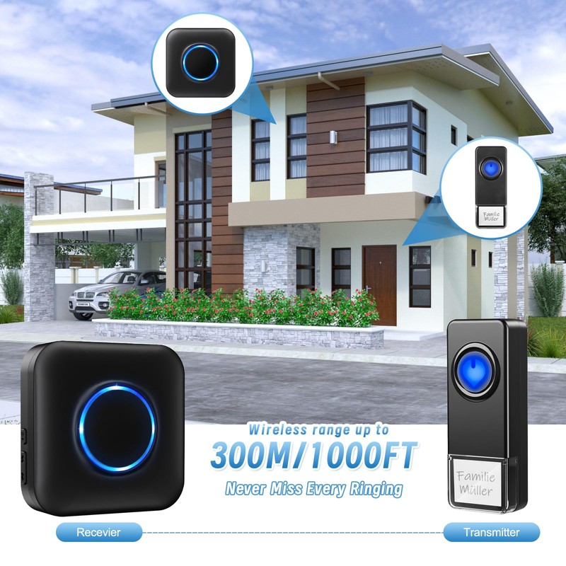Bitiwend Wireless Doorbell, Waterproof Wireless Doorbell, 2 Transmitters and 3