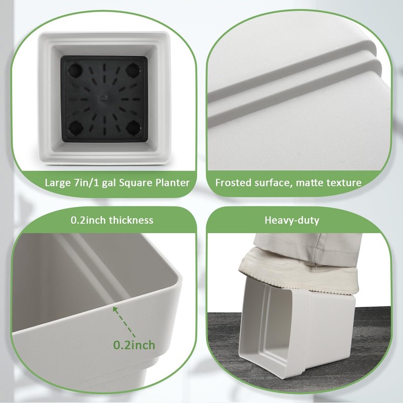 6-Pack 7'' Square Planters with Self-Watering Design – Heavy-Duty Plastic