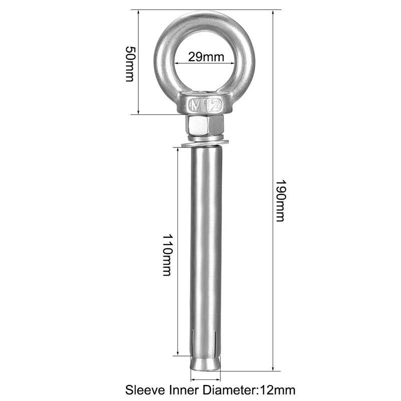 sourcing map M12 x 150 Expansion Eyebolt Eye Nut Screw
