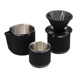 Normcore Travel Pour Over Set, Portable Pour Over Coffee Maker Set, Single Cup Travel Coffee Dripper, Use V60 and Wave Filter Paper Coffee Maker, 304 Stainless Steel, Matte Black Coating