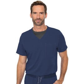 Med Couture Men's Scrub Top Cadence 2-Way Stretch Technology with Ultra Soft Fabric & One Chest Pocket - MC7478, S, Navy