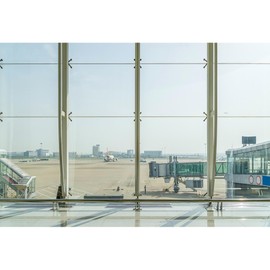 Baocicco 10x6.5ft Vinyl Photography Backgrounds Airport Backdrop Glass Window Modern Architecture Sunny Summer Holiday Standby Airplane for Photo Shooting Props Backdrop