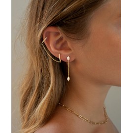 HABIKIP Gold Pearl Earrings Set for Women Trendy, Dainty Small 14K Gold Pearl Dangle Stud Earrings Tiny Cubic Zirconia Hoop Cute Chain Earrings Set Hypoallergenic Gold Jewelry for Women Gifts