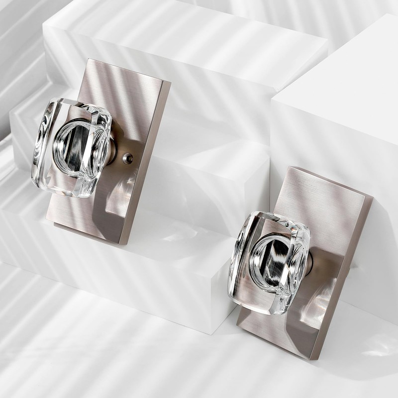HIEMEY Crystal Glass Passage Door Knobs Interior, Modern Brushed Nickel