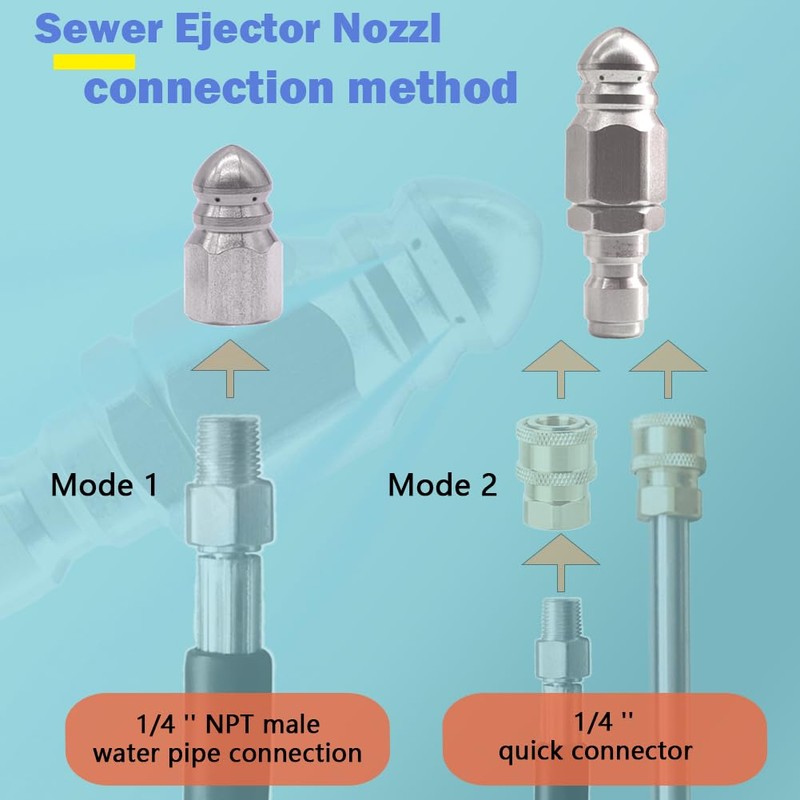 Sewer Jetter Nozzle, High Pressure Drain Jetter Hose Nozzle, With