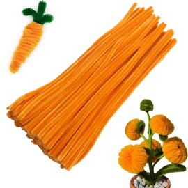 Swpohrat 100 Pieces Orange Pipe Cleaner Craft Set,Thick Fuzzy Chenille Stem Pipe Cleaners for DIY Craft Projects and Decorations