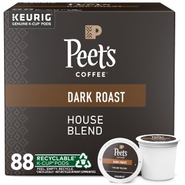 Peet's Coffee, Dark Roast K-Cup Pods for Keurig Brewers - House Blend 88 Count (4 Boxes of 22 K-Cup Pods)