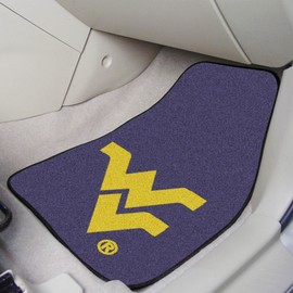 FANMATS 5511 West Virginia Mountaineers Front 2-Piece Team Logo Carpet Car Mat Set, Front Row Automotive Floor Mats, Non-Slip Backing, Team Colors
