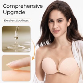 Falorda Sticky Push Up Bra Strapless Adhesive Invisible Bra for Women, Stick-On Support for Backless Dresses & Tops Skin C Cup