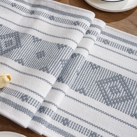 Tosleo Boho Table Runner Gray Stripe Table Runner for Modern Farmhouse Decor Geometry Woven Runner for Home Dining Table décor Weddings Holiday 12 x 120 Inch Long