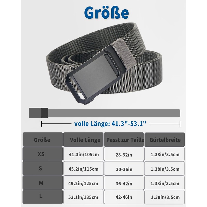 SUMGOYS Men's Belt Without Holes, Adjustable Nylon Fabric Belt The