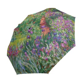 AHOMY Auto Open Close Umbrella, Iris Garden At Giverny Monet Folding Travel Umbrellas for Rain and Sun