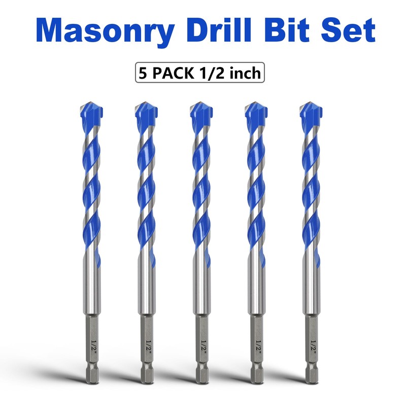 5 Pack 1/2 inch Masonry Drill Bit Set,Concrete Drill Bit