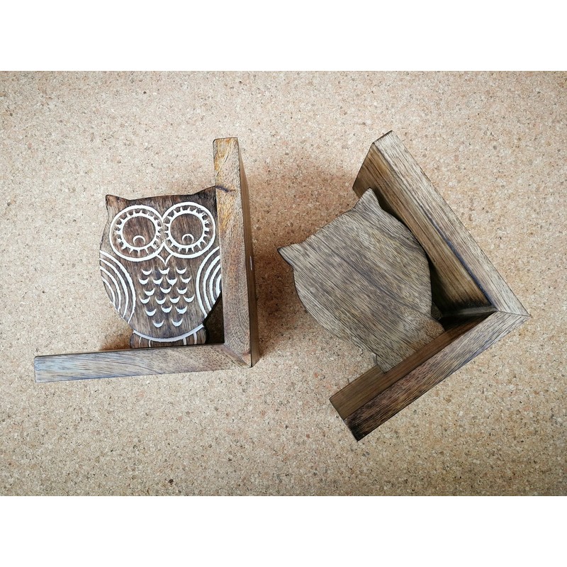 The Fair Trade Store Hand-carved Mango Wood Shelf Bookends Owl