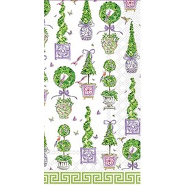 IHR Ideal Home Range Dinner Napkins Rosanne Beck Disposable 3-Ply Paper Hand Towels, 8.5" x 4.5", Purple And Green Topiaries, 16-Count