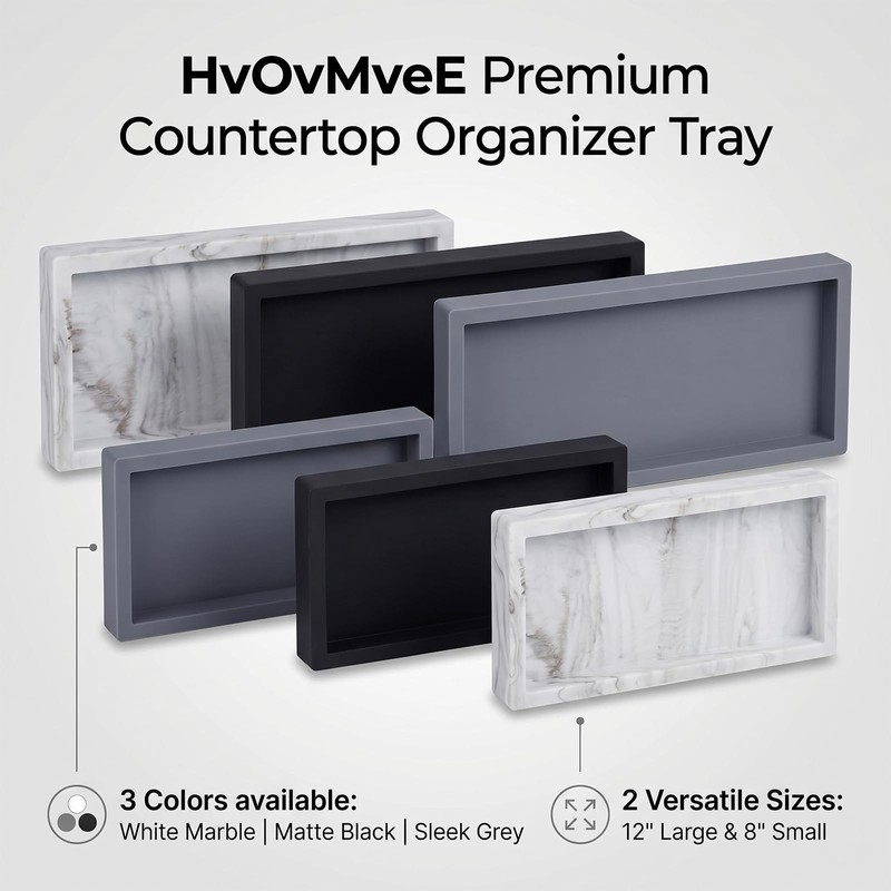 HvOvMvE Bathroom Tray - Large 12" Silicone Bathroom Counter Tray
